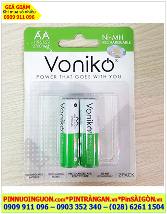 Voniko HR6 AA2700mAh, Pin sạc AA 1.2v Voniko HR6 AA2700mAh 1.2v chính hãng (Loại vỉ 2viên)